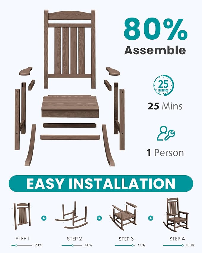 SERWALL Outdoor Rocking Chair Set of 6, Patio Rocking Chair, Porch Rocker - Image 8