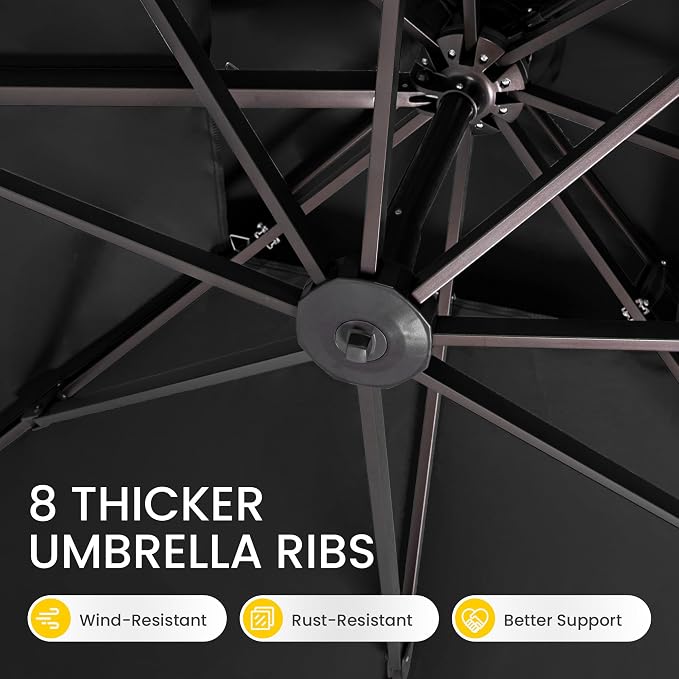 10x10 FT Outdoor Cantilever Patio Umbrella, Waterproof & UV-Protective Fabric - Image 9