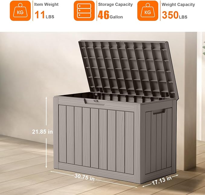 46 Gallon Outdoor Deck Box, Resin Waterproof Storage Box - Image 4
