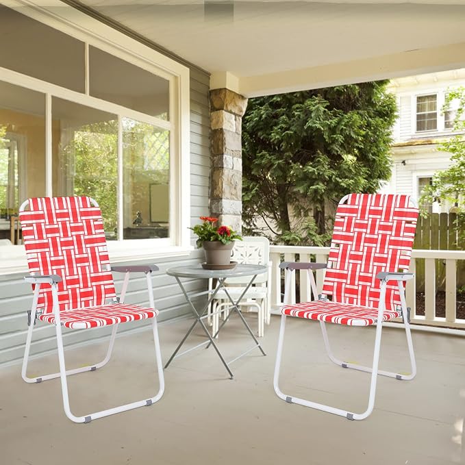 VINGLI Patio Lawn Webbed Folding Chairs Set of 2, Outdoor Beach Chair Portable - Image 7