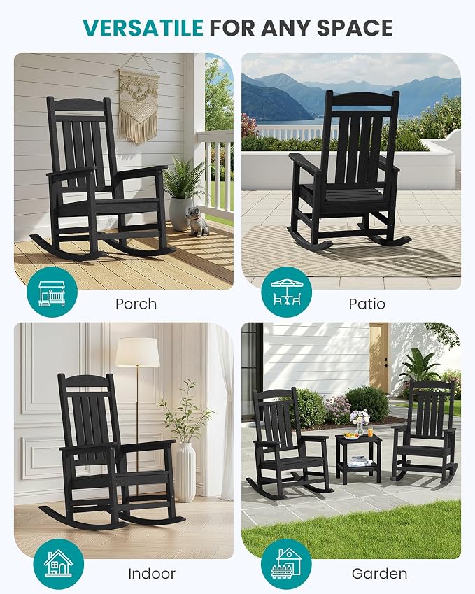 SERWALL Outdoor Rocking Chair Set of 4, Patio Rocking Chair, Porch Rocker - Image 8