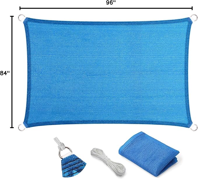 Eden's Decor Straight Flat-Edged 7' x 8' Blue Sun Shade Sail Rectangular - Image 9