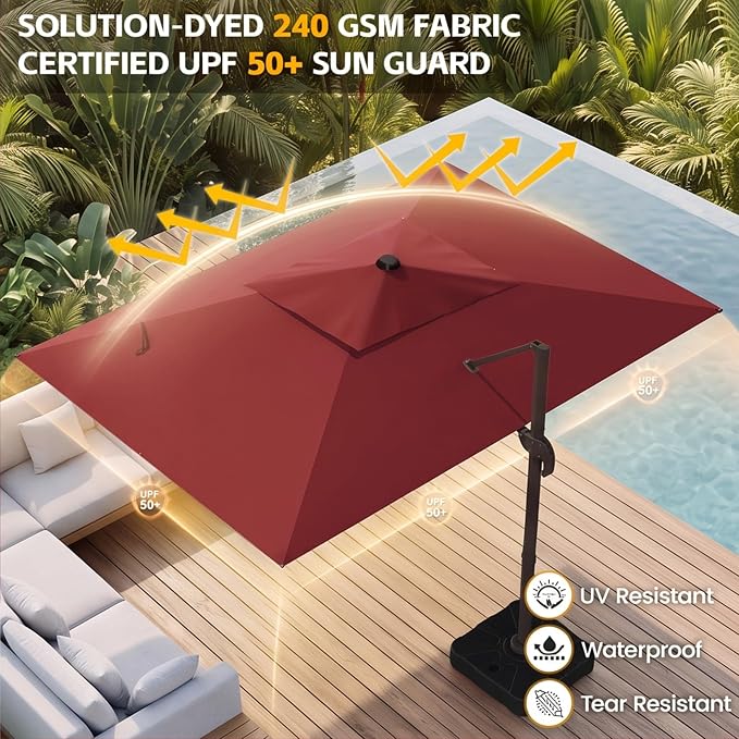 10x10 FT Patio Cantilever Umbrella, Rectangular Heavy Duty Offset Umbrella - Image 6