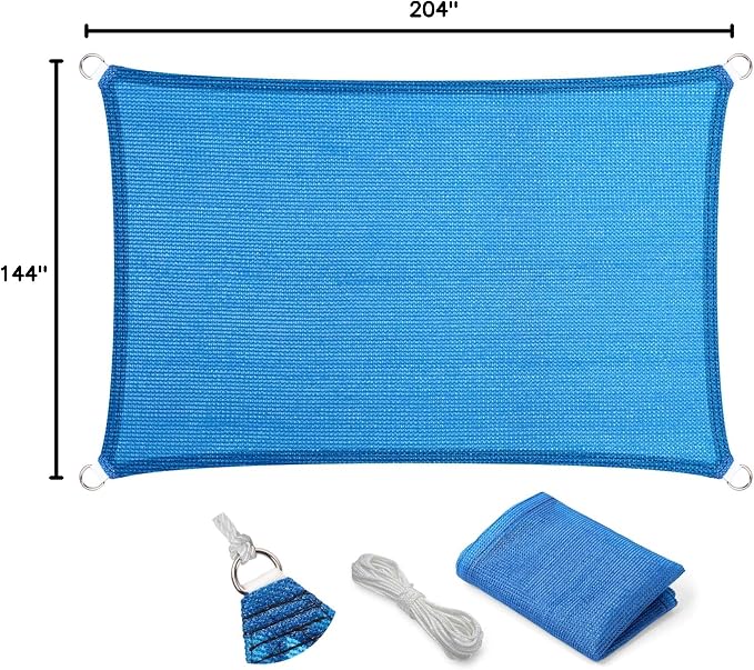 Eden's Decor Straight Flat-Edged Sun Shade Sail Rectangular 12' x 17' Blue - Image 9