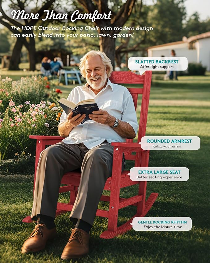 SERWALL HDPE Oversized Outdoor Rocking Chairs Set of 2, Patio Rocker, All - Image 8