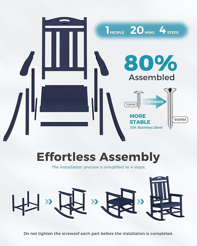 Oversized Outdoor Rocking Chairs Set of 4, 380lbs Heavy-Duty Large Patio Rocker - Image 9