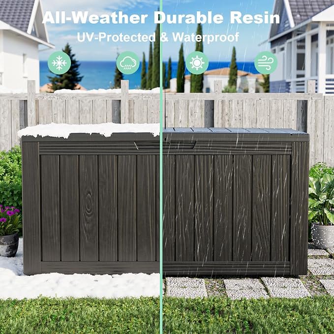 90 Gallon Waterproof Resin Deck Box, UV Resistant Outdoor Storage - Image 6