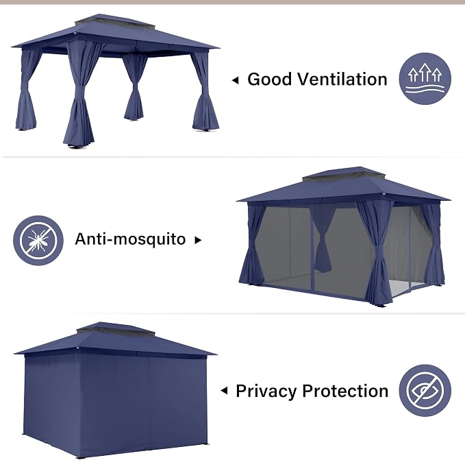 10'x12' Outdoor Gazebo, Metal Frame Heavy Duty Patio Canopy Tent Shelter - Image 2