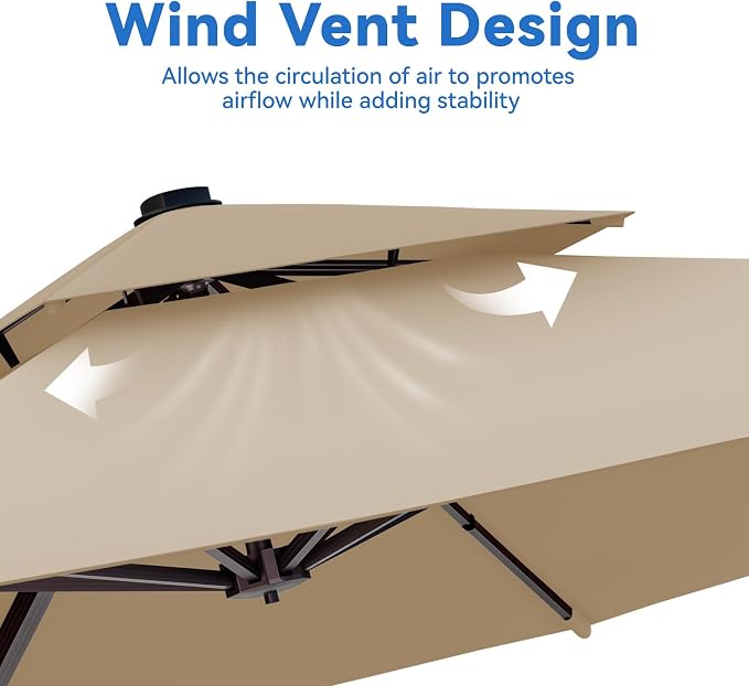 10x13FT Beige Brown Cantilever Outdoor Patio Umbrella - Image 4