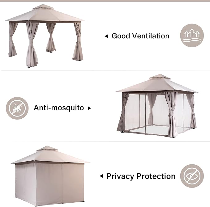10'x10' Outdoor Gazebo, Metal Frame Heavy Duty Patio Canopy Tent Shelter - Image 5