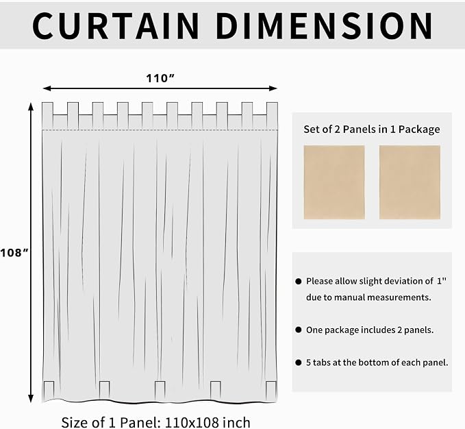 Easy-Going Outdoor Patio Curtains 2 Panels, 110x108 inch, Porch and Pergola - Image 6