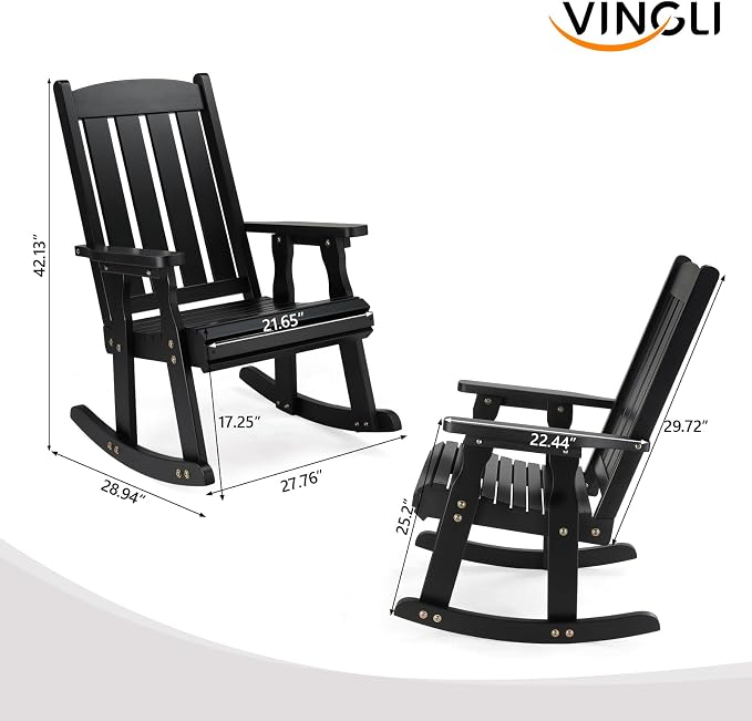 VINGLI Outdoor Rocking Chair Set of 2, Heavy Duty 600 LBS Wooden Rocking Chair - Image 3
