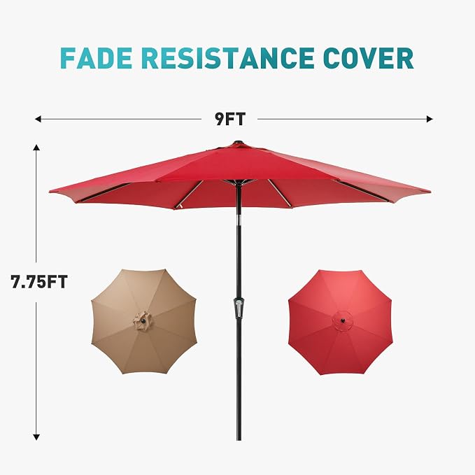 OLIXIS 9ft Patio Table Umbrella, Outdoor Patio Umbrella - Image 4