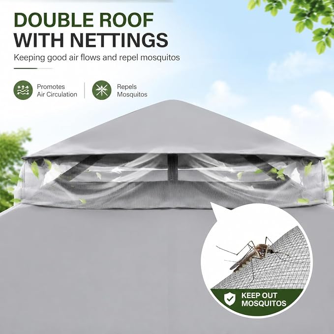 10'x12' Outdoor Gazebo, Metal Frame Heavy Duty Patio Canopy Tent Shelter - Image 6