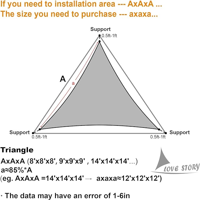 LOVE STORY 8' x 8' x 8' Triangle Sun Shade Sail - Image 2