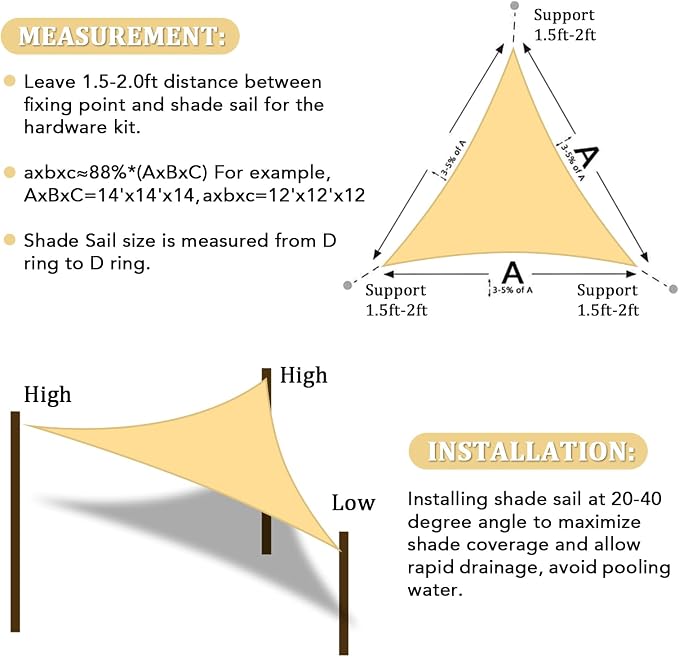 Shade&Beyond Triangle Sun Shade Sail 20'X20'X20' Permeable Canopy Sand - Image 6