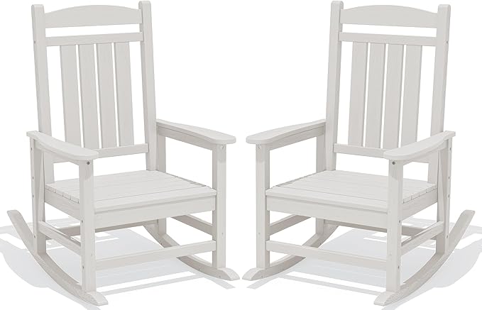 Oversized Outdoor Rocking Chairs Set of 2, HDPE Porch Rocker by KINGYES