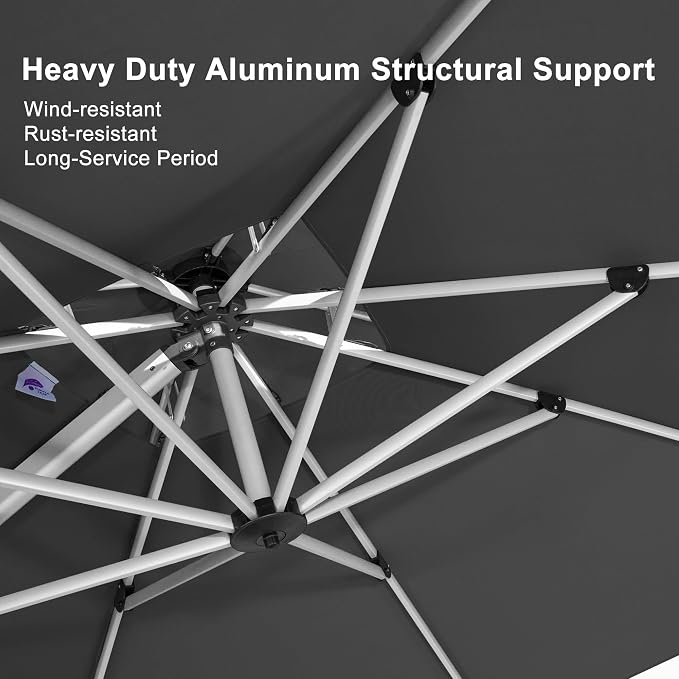 PURPLE LEAF Cantilever Outdoor Umbrella 11' x 11' Large Double Top, 3-Yr - Image 5