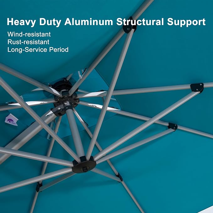 PURPLE LEAF Cantilever Patio Umbrella 10' X 13' Extra Large, Turquoise Blue | - Image 3