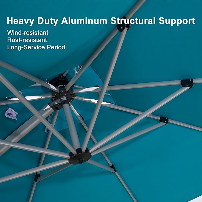 PURPLE LEAF Cantilever Outdoor Umbrella 9' x 9' Double Top, Turquoise Blue | - Image 4