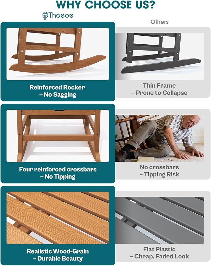 THOEOE Outdoor Rocking Chairs, Oversized Patio Rocking Chair | HDPE Outdoor - Image 4