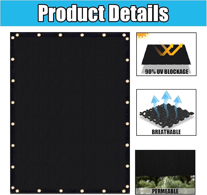 Amagenix 90% Shade Fabric 12'X 18' Black Sun Shade Cloth - Image 3