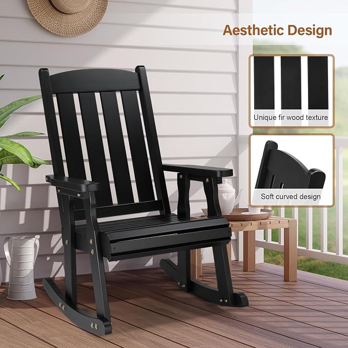 VINGLI Outdoor Rocking Chair Set of 2, Heavy Duty 600 LBS Wooden Rocking Chair - Image 5