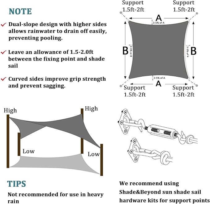 Shade&Beyond 6'x16' Sun Shade Sail Canopy Rectangle, UV Block Breathable Curved - Image 5