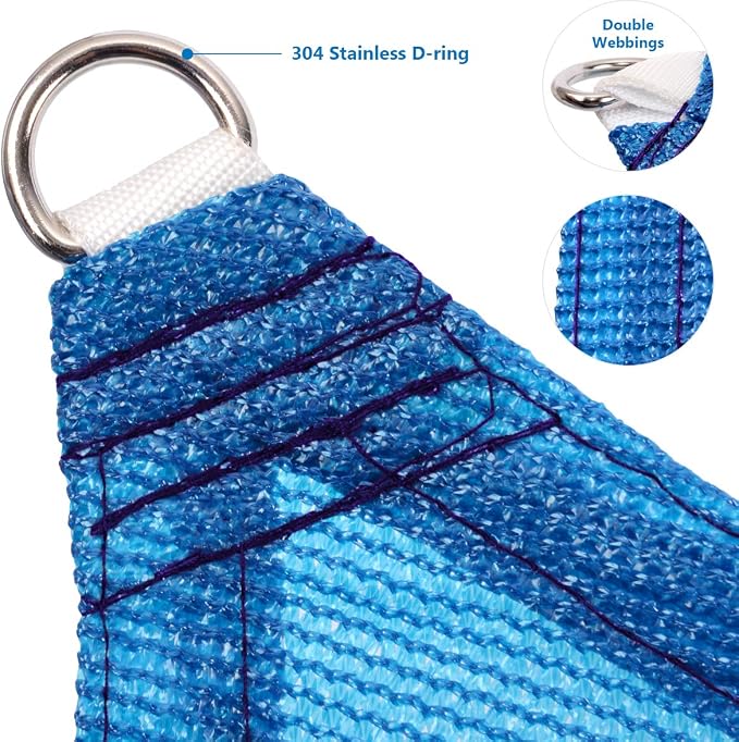 Eden's Decor Straight Flat-Edged Sun Shade Sail Rectangular 9' x 22' Blue - Image 2