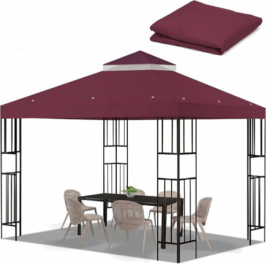 10x10 FT Gazebo Replacement Top, Canopy Replacement Cover Double Tiered by FLAGLY