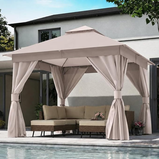 10'x10' Outdoor Gazebo, Metal Frame Heavy Duty Patio Canopy Tent Shelter by LAUSAINTHOME