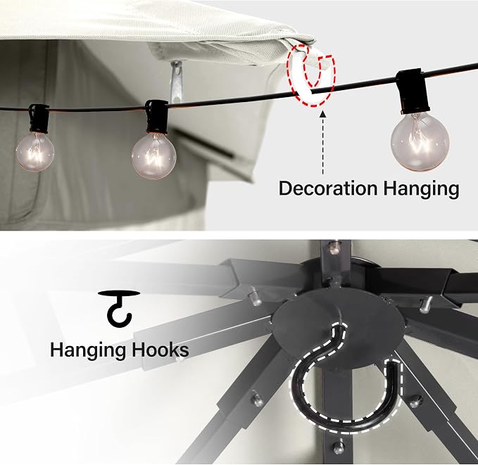 10'x13' Outdoor Gazebo with 50FT String Lights, Metal Heavy Duty Patio Canopy - Image 4