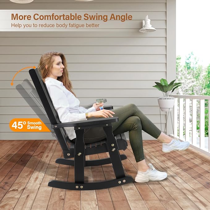VINGLI Outdoor Rocking Chair Set of 2, Heavy Duty 600 LBS Wooden Rocking Chair - Image 4