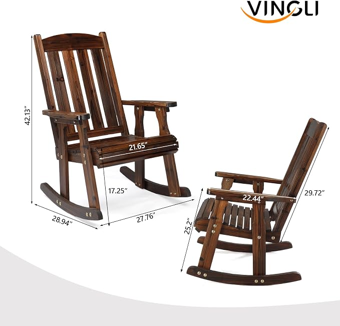 VINGLI Outdoor Rocking Chair Set of 2, Heavy Duty 600 LBS Rocker, Rustic | High - Image 3