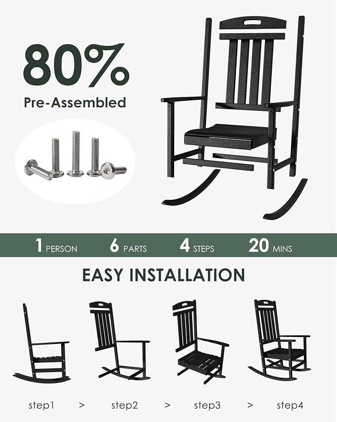 Outdoor Rocking Chair Set of 2, All-Weather Resistant Poly Lumber Rocker Chair - Image 3