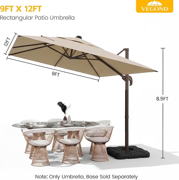 9x12 FT Patio Cantilever Umbrella, Rectangular Heavy Duty Offset Umbrella - Image 2