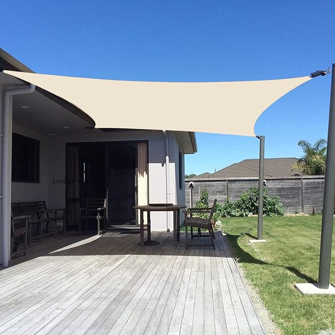 SUNNY GUARD Custom Size 14'x32' Rectangle Butter Cream UV Block Sunshade by SUNNYGUARD