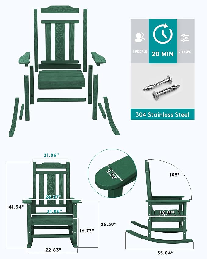 SERWALL Oversized Outdoor Rocking Chair, Patio HDPE Rocking Chair, All Weather - Image 3
