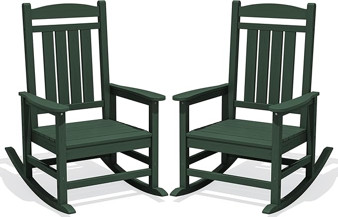 Oversized Outdoor Rocking Chairs Set of 2, HDPE Porch Rocker by KINGYES