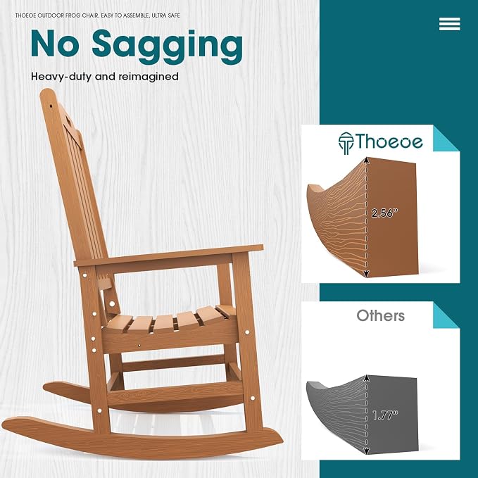 THOEOE Outdoor Rocking Chairs Set of 2, Oversized Patio Rocking Chair | HDPE - Image 6