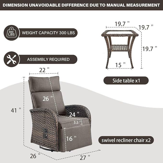 Dual-Adjust Swivel Outdoor Recliner Chair Set of 3 - Image 3