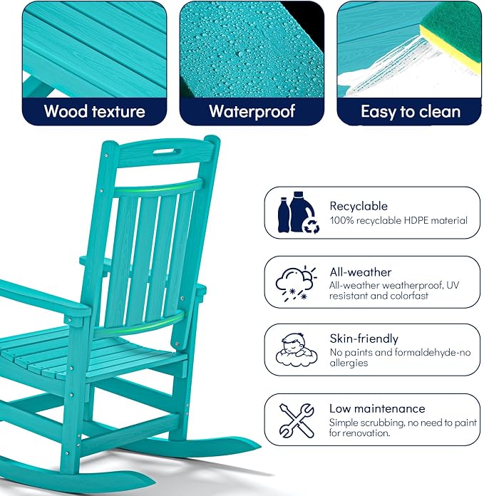 Oversized HDPE Outdoor Rocking Chair Set of 4, All-Weather, Aruba | Heavy Duty - Image 5