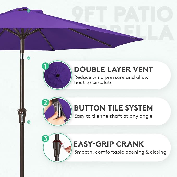 JEAREY 10 ft Outdoor Patio Umbrella w/Tilt and Crank, Dark Purple | 8 Sturdy - Image 2