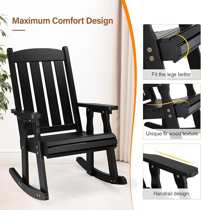 VINGLI Outdoor Rocking Chair Set of 2, Heavy Duty 600 LBS Wooden Rocking Chair - Image 6