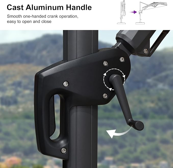 PURPLE LEAF Patio Umbrella W/Base Left-right Tilt 10FT LED, Light Grey | Create - Image 7
