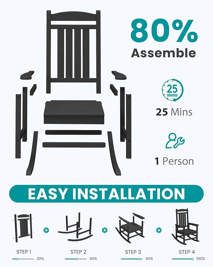 SERWALL Outdoor Rocking Chair Set of 4, Patio Rocking Chair, Porch Rocker - Image 7