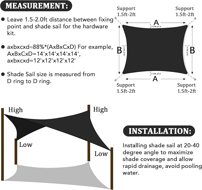 Shade&Beyond 15'x16' Sun Shade Sail Canopy Rectangle, UV Block Breathable Black - Image 5