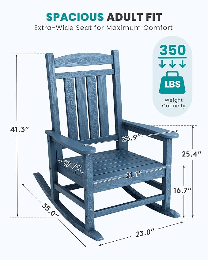 SERWALL Outdoor Rocking Chair Set of 2, Oversized Patio Rocking Chair, Porch - Image 3