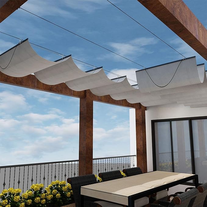 Windscreen4less 4' x 24' Retractable Sun Shade Canopy Cover Sliding Wave Shade by Windscreen4less