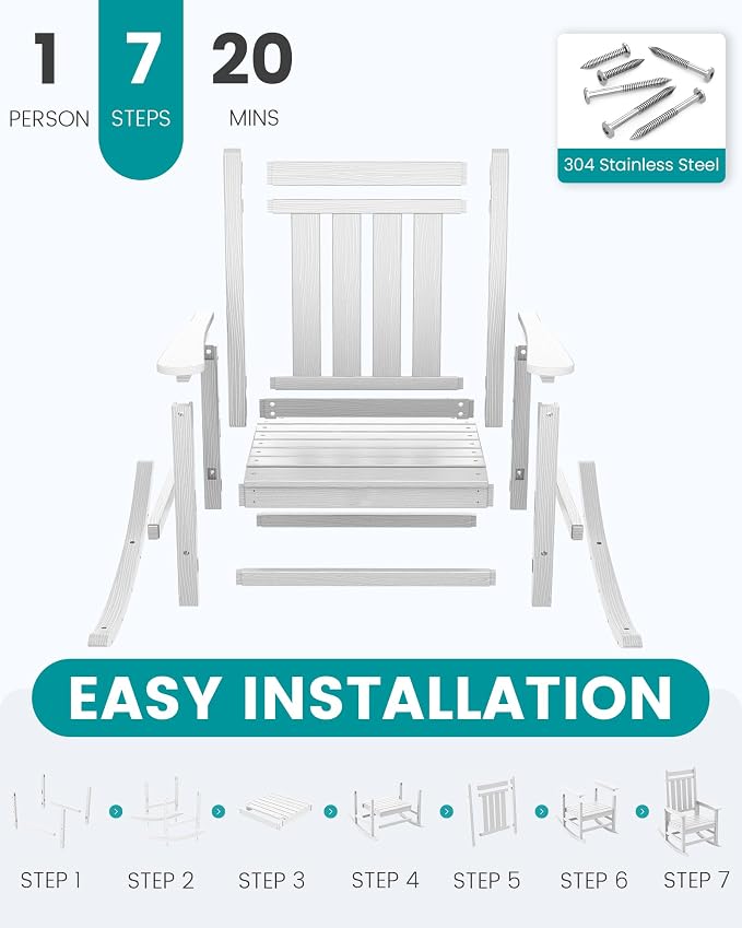 SERWALL Outdoor Rocking Chair Set of 4, HDPE Rocker - Image 7